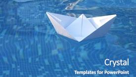  Presentation with floating - PPT theme featuring white paper boat floating background and a teal colored foreground