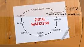  Presentation with paper - Slide set with white paper draft showing the hand draft of digital marketing concept background and a coral colored foreground
