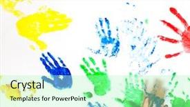  Presentation with handprints - Presentation theme having white paper with child handprints background and a  colored foreground