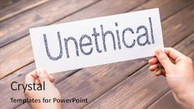  Presentation with paper - PPT layouts featuring white paper with word unethical background and a coral colored foreground