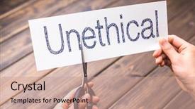  Presentation with paper - Cool new PPT theme with white paper with word unethical backdrop and a coral colored foreground