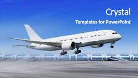  Presentation with plane - PPT theme featuring white passenger plane is landing background and a cobalt blue colored foreground