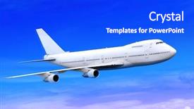  Presentation with air plane - PPT layouts having white passenger plane is landing background and a cobalt blue colored foreground
