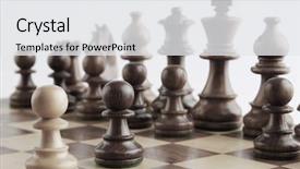  Presentation with chess board - Beautiful PPT theme featuring white pawn facing black chess backdrop and a  colored foreground