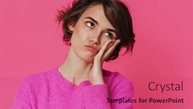  Presentation with pink white - Slides having white-perplexed-woman-wearing-sweater background and a red colored foreground