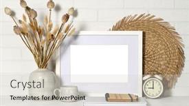  Presentation with picture frame - Presentation featuring white-picture-frame-with-home background and a soft green colored foreground