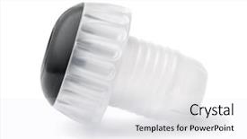  Presentation with cork - Slides enhanced with white plastic champaigne cork isolated background and a white colored foreground