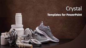  Presentation with nutrition supplements - Slide set having white-plastic-containers-with-sports background and a tawny brown colored foreground