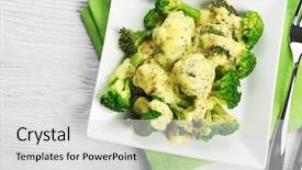  Presentation with cheese plate parmesan cheddar gouda - Theme with white plate of delicious broccoli background and a light gray colored foreground