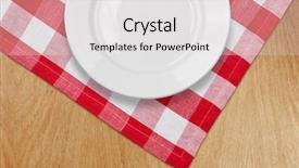  Presentation with red and white abstract - PPT theme having white plate on kitchen table with red checked tablecloth background and a white colored foreground