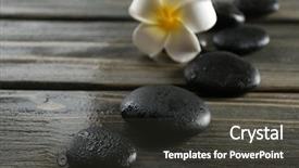  Presentation with plumeria - Audience pleasing presentation theme consisting of white plumeria flower with pebbles on wooden background backdrop and a dark gray colored foreground