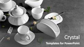  Presentation with porcelain - Beautiful theme featuring white porcelain tea set backdrop and a gray colored foreground