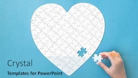  Presentation with shape - PPT theme enhanced with white-puzzle-in-heart-shape background and a light blue colored foreground