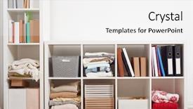  Presentation with white - Theme having white rack with shelves full background and a white colored foreground