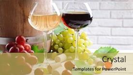  Presentation with grape vine wine grapes - Presentation theme having white red - wine with grapes on table background and a yellow colored foreground