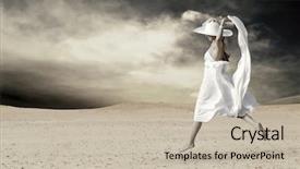  Presentation with women and protection desk - Cool new slides with white relaxation at sunny desert backdrop and a mint green colored foreground