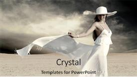  Presentation with women and protection desk - Presentation theme enhanced with white relaxation at sunny desert background and a soft green colored foreground