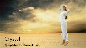  Presentation with women and protection desk - Audience pleasing PPT layouts consisting of white relaxation at sunny desert backdrop and a yellow colored foreground