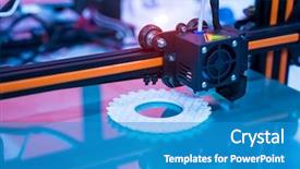  Presentation with revolution - Audience pleasing PPT theme consisting of white revolution - 3d printer or additive manufacturing backdrop and a teal colored foreground
