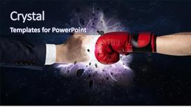  Presentation with explosion - Colorful PPT theme enhanced with white revolution - two hands fighting with storm backdrop and a wine colored foreground