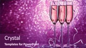 Presentation with sparkling wine - Amazing PPT theme having white ribbons on pink backdrop and a violet colored foreground