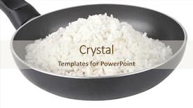  Presentation with paella pan of rice - Beautiful slides featuring white rice on fry pan backdrop and a sky blue colored foreground