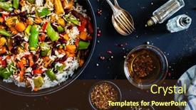  Presentation with frying - PPT layouts featuring white-rice-with-mix background and a tawny brown colored foreground