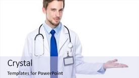  Presentation with medical robot hand and doctor - Slide set featuring white robe - doctor with hand show background and a  colored foreground