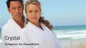  Presentation with wife - Amazing slide deck having white robe - husband and wife on beach backdrop and a light gray colored foreground
