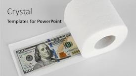  Presentation with roll - Slide deck featuring white roll of toilet paper and dollar banknote isolated on white background and a light gray colored foreground
