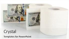  Presentation with toilet - Slide set consisting of white rolls of toilet paper and dollar banknotes isolated on white background and a light gray colored foreground