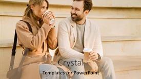  Presentation with romantic - PPT theme featuring white-romantic-couple-smiling background and a coral colored foreground