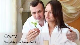  Presentation with flower woman - Slide deck with white rose presentation - young man presenting flower background and a  colored foreground