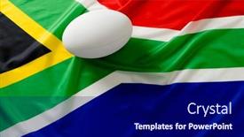 Presentation with south africa - PPT theme with white-rugby-ball-over-flag background and a navy blue colored foreground