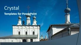  Presentation with church blue - Slide set consisting of white-russian-churches-peter background and a ocean colored foreground