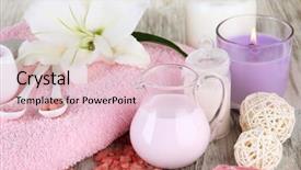  Presentation with table setting - Slide set enhanced with white salt - beautiful spa setting with lily background and a lemonade colored foreground