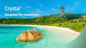  Presentation with boulder - Slide deck featuring white sand at anse coco background and a teal colored foreground