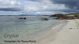  Presentation with white sand - Beautiful slides featuring white-sand-beach-and-dark backdrop and a light gray colored foreground