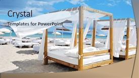  Presentation with beds - Colorful presentation enhanced with white sand beach in ibiza backdrop and a light blue colored foreground