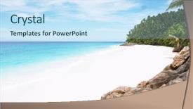  Presentation with ultra - Slides with white-sand beach on fregate island an ultra-exclusive indian ocean resort in the seychelles background and a sky blue colored foreground