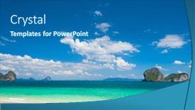  Presentation with paradise - Slide set consisting of white sand in a sunny paradise background and a ocean colored foreground