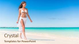  Presentation with luxury travel - Audience pleasing slide set consisting of white sand in beachwear cover backdrop and a cream colored foreground