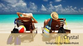  Presentation with young happy couple - Theme consisting of white sand of beach background and a lemonade colored foreground