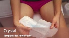  Presentation with sanitary pad - PPT theme enhanced with white sanitary pad in hands background and a coral colored foreground