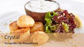  Presentation with clams - Presentation enhanced with white sauce on elegant background and a yellow colored foreground