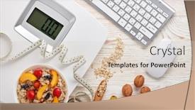  Presentation with white healthy food - Presentation design featuring white scales measuring tape keyboard background and a lemonade colored foreground