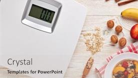  Presentation with white healthy food - Amazing slide set having white scales oatmeal porridge fresh berries fruit and nuts on light wooden background top view concept of healthy lifestyle healthy food dieting vegetarian food slimming backdrop and a soft green colored foreground