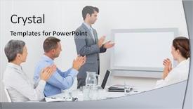  Presentation with business team join hands white - PPT theme consisting of white screen in the meeting background and a  colored foreground
