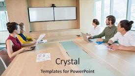  Presentation with office room - Slide deck having white screen in the meeting background and a lemonade colored foreground