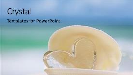  Presentation with sea glass - Beautiful slides featuring white sea shell with heart glass on beach and sea blue background backdrop and a light blue colored foreground